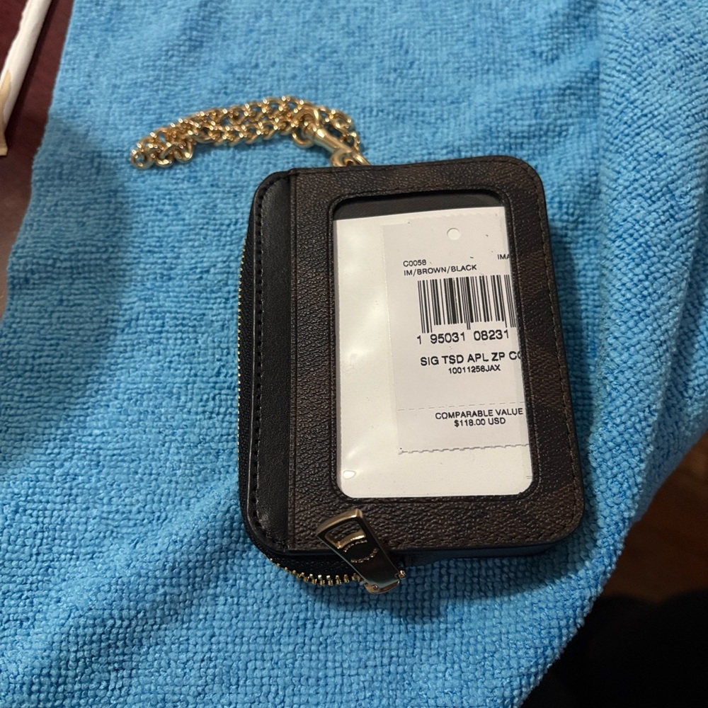 Coach Black and Brown Card Holder with Gold Chain EUC - Picture 5 of 10